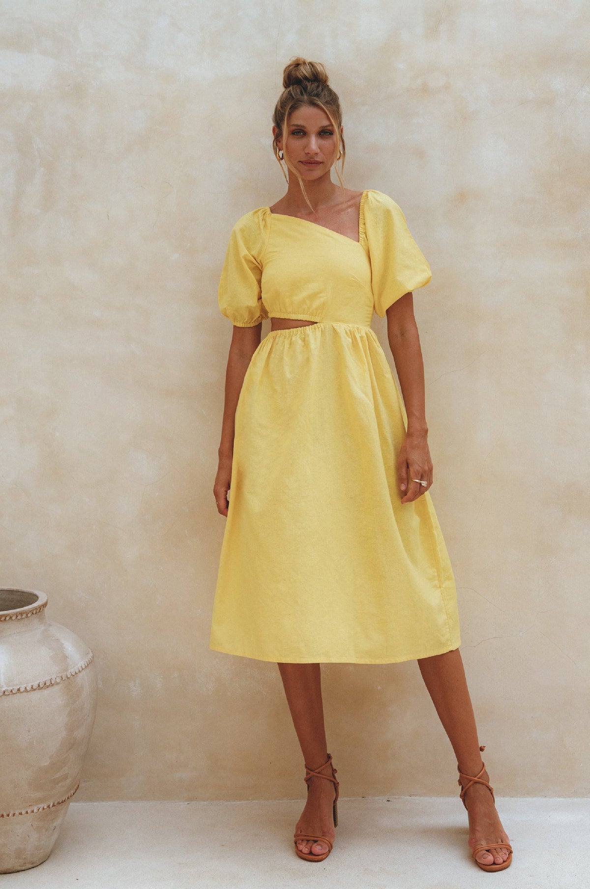 Sundaze Cutout Linen Midi Dress (Sale)-2