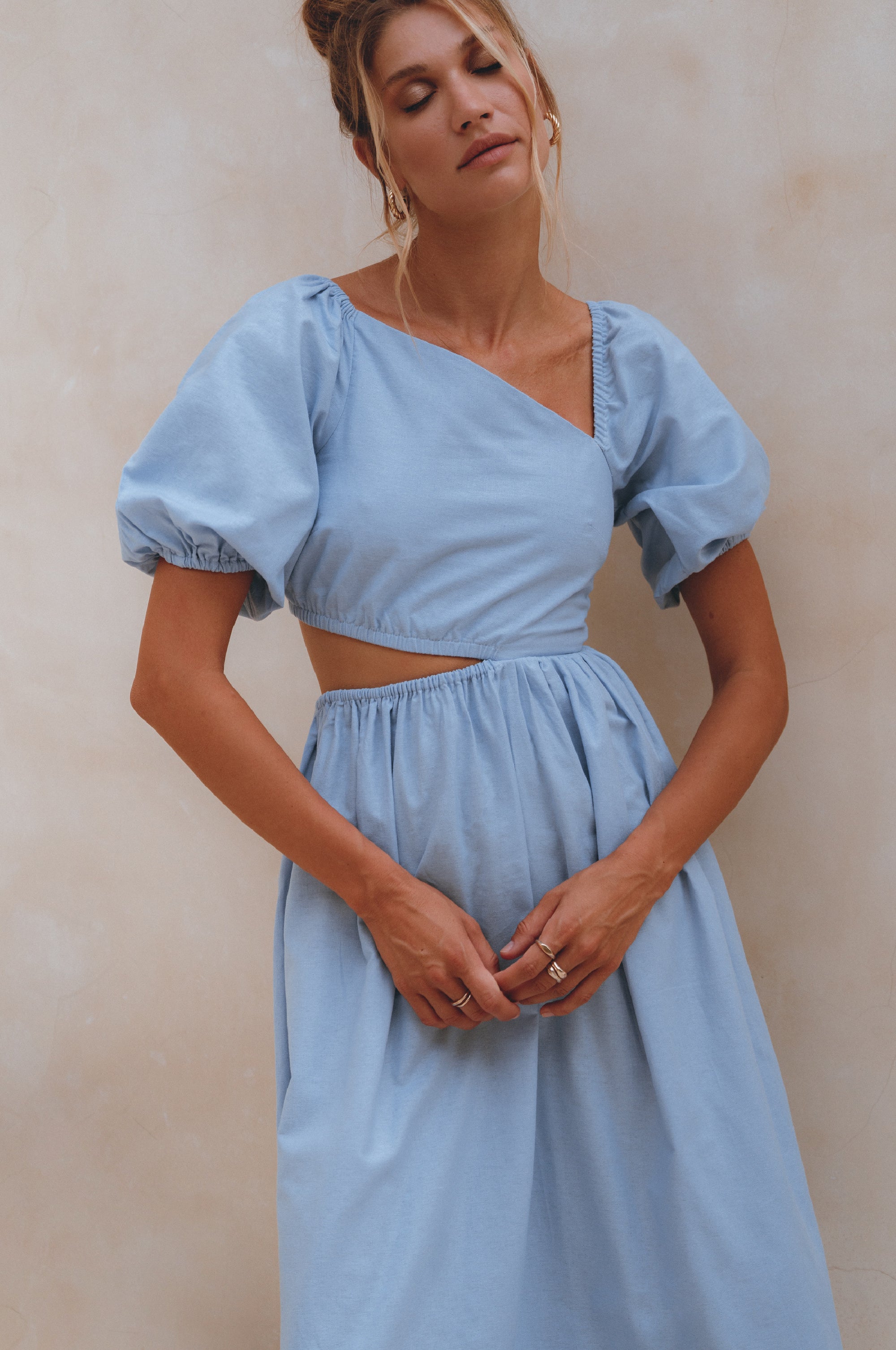 Sundaze Cutout Linen Midi Dress (Sale)-3