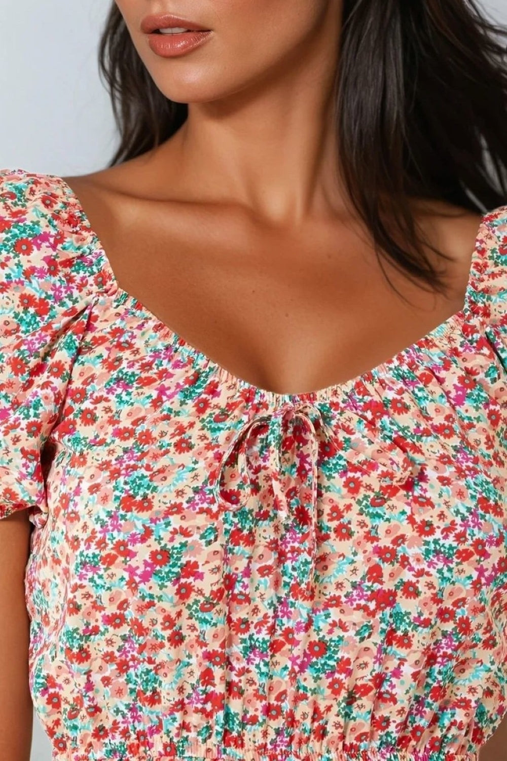 Pink Floral Sweetheart Neckline Playsuit-1