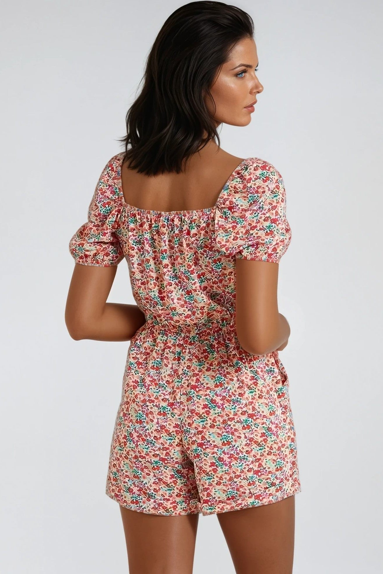 Pink Floral Sweetheart Neckline Playsuit-2