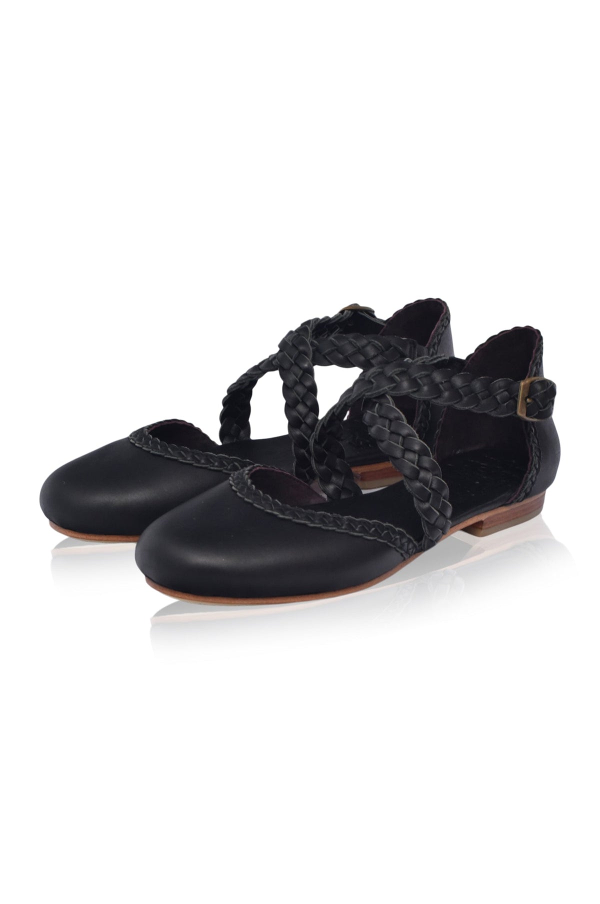 Tallulah Braided Criss-Cross Leather Flats-1