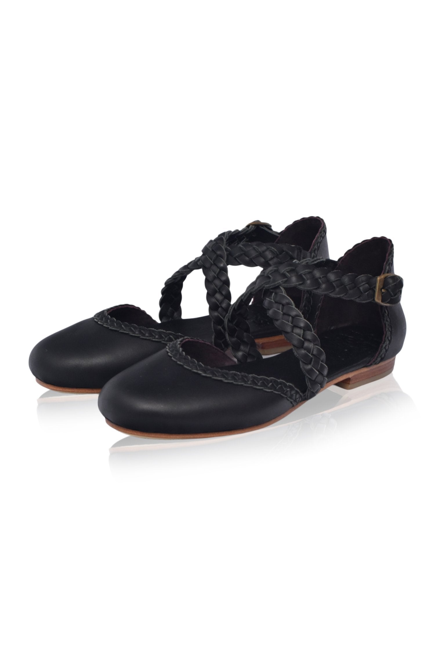 Tallulah Braided Criss-Cross Leather Flats-6