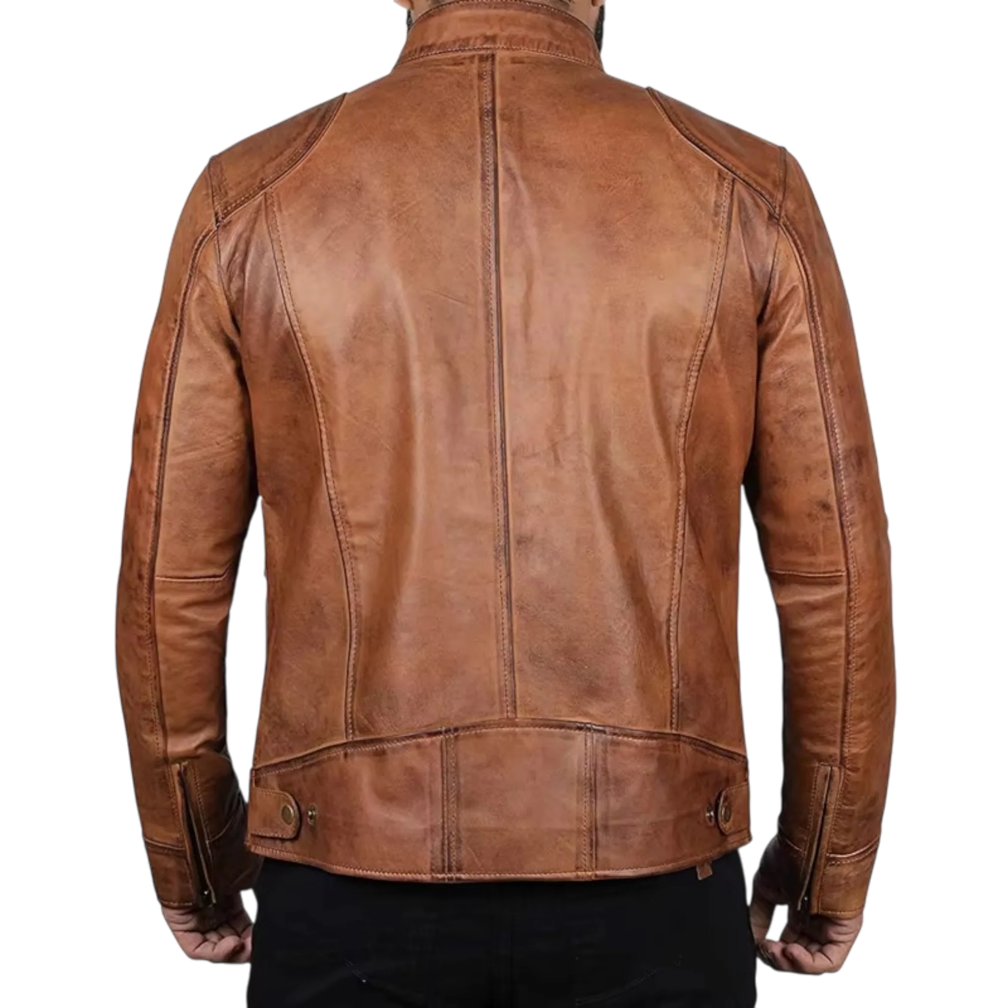 Men’s Tan Brown & Black Fashion Leather Jacket-3