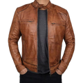 Men’s Tan Brown & Black Fashion Leather Jacket-0