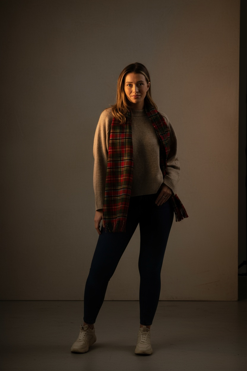 Red Check Tartan Lambswool Scarf-1