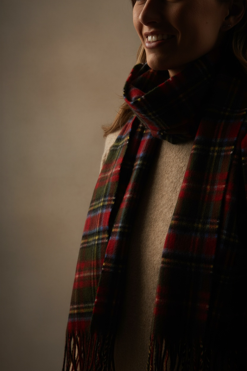 Red Check Tartan Lambswool Scarf-3