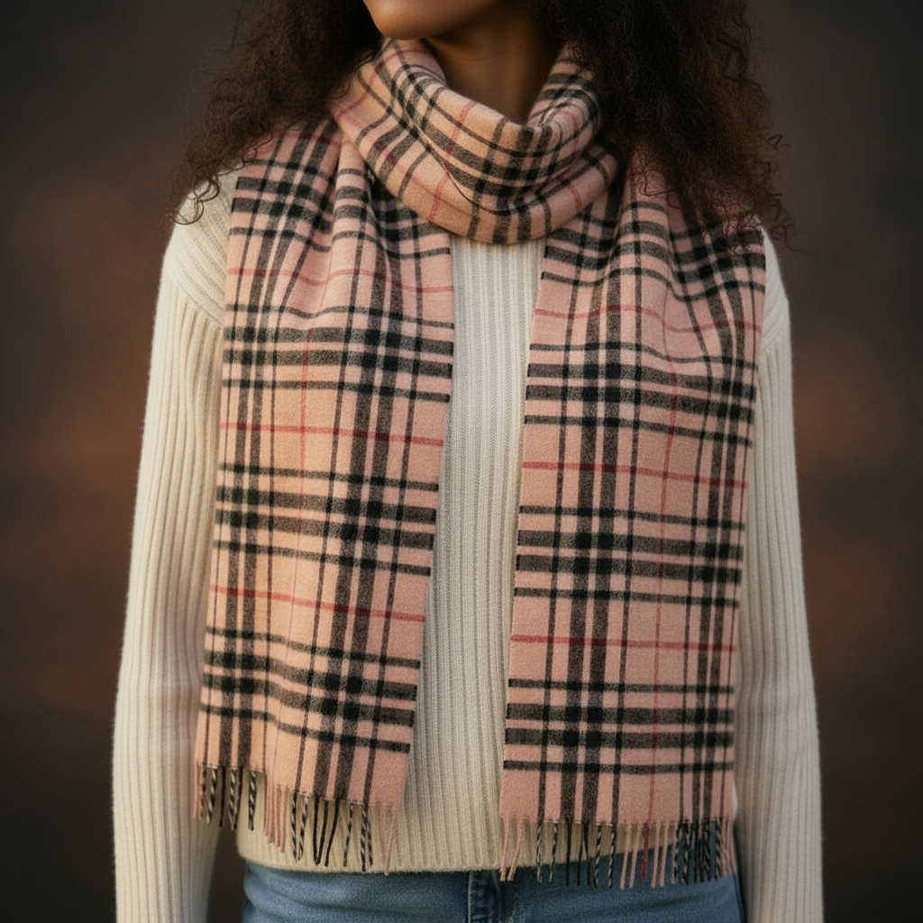 Classic Camel Thomson Tartan Cashmere Scarf-2
