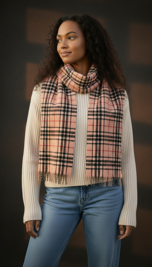 Classic Camel Thomson Tartan Cashmere Scarf-1