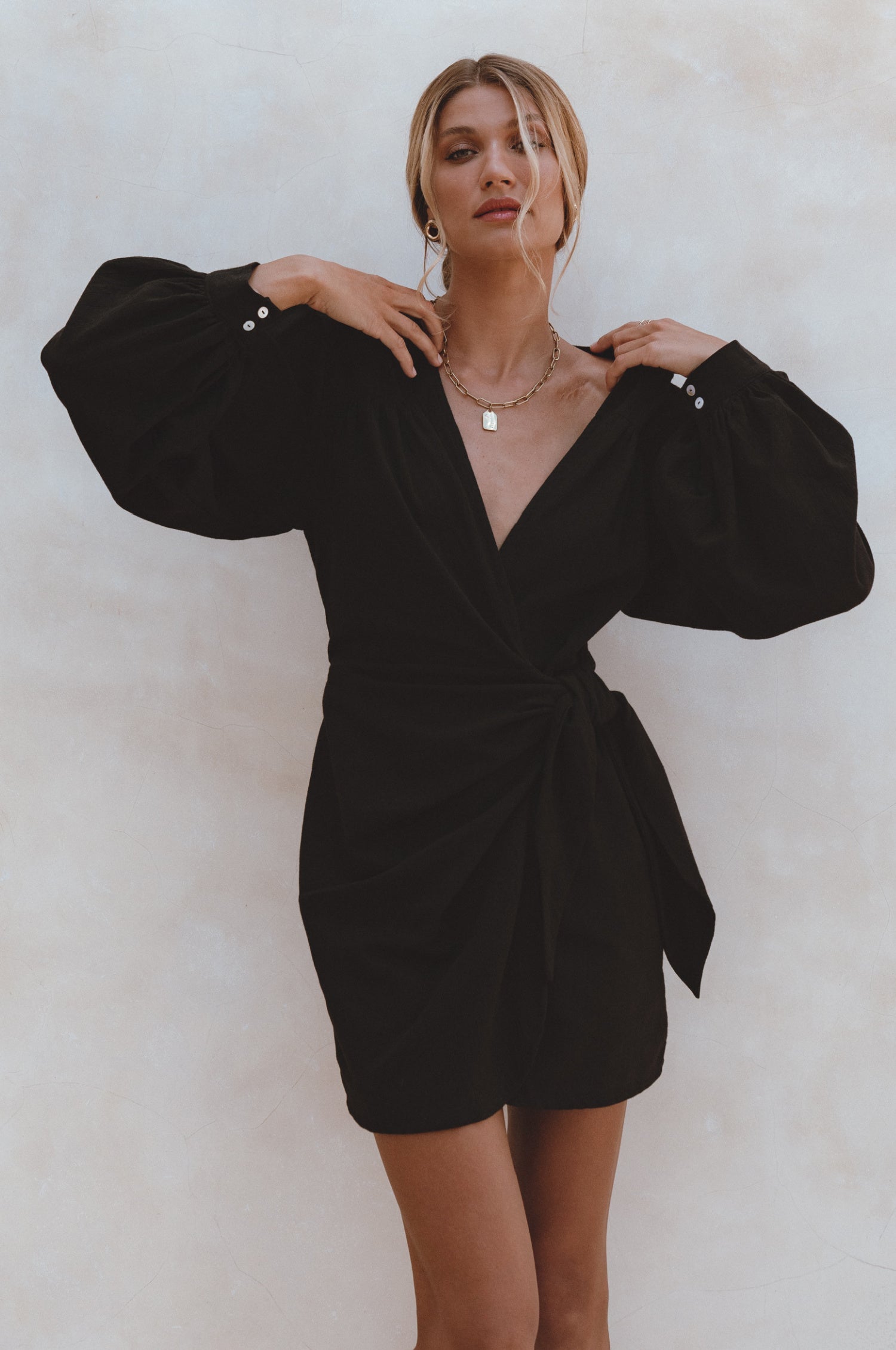 Ti Amo Linen Wrap Mini Dress-0