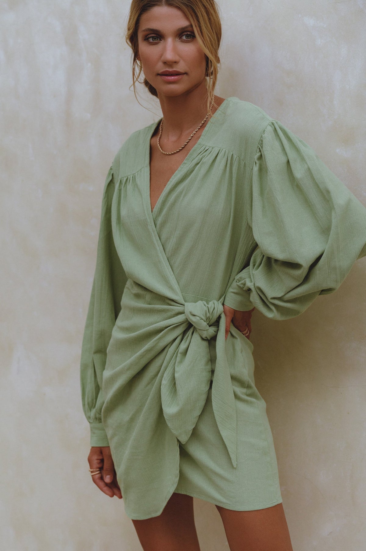 Ti Amo Linen Wrap Mini Dress-3
