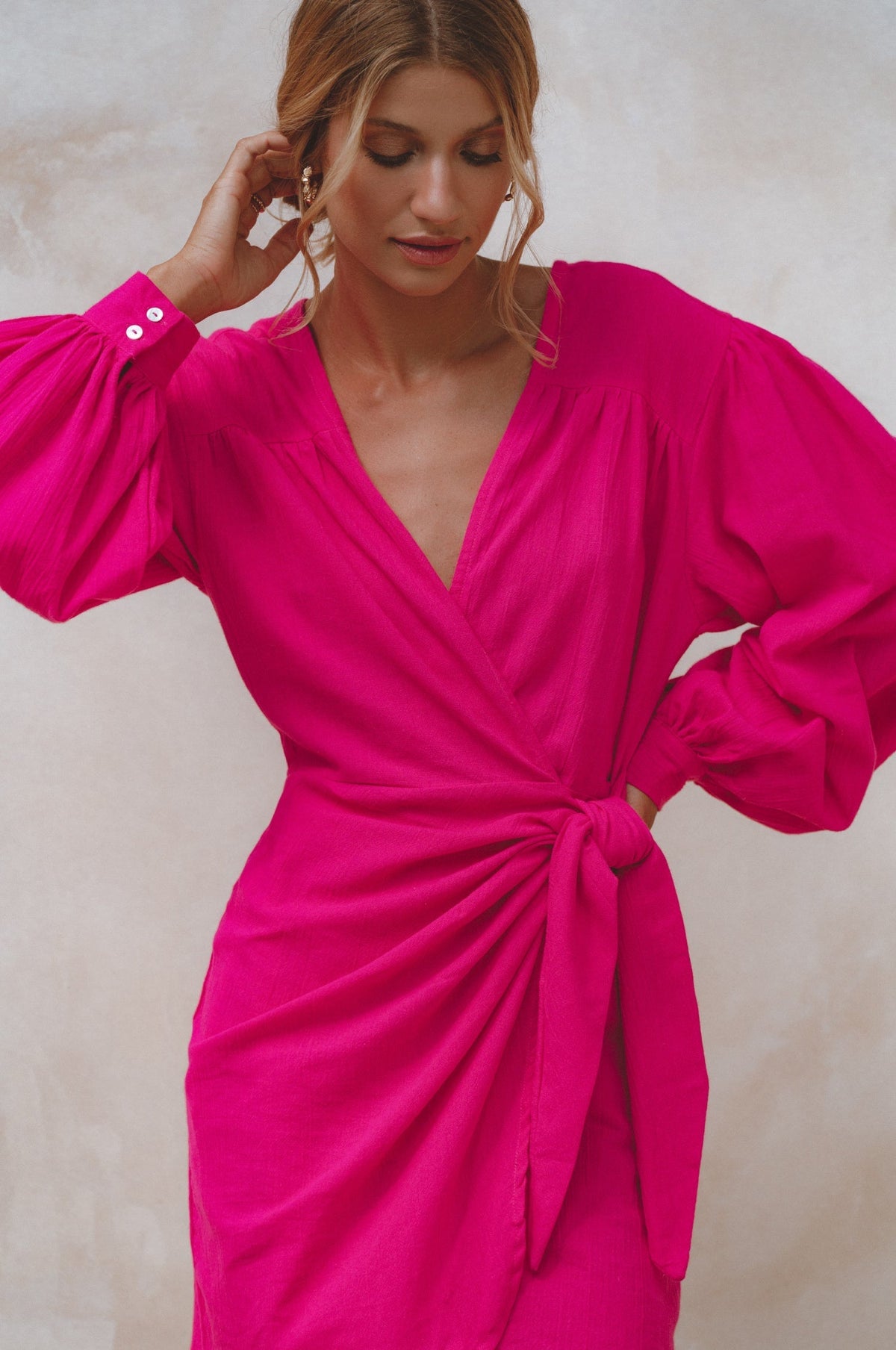 Ti Amo Linen Wrap Mini Dress-2