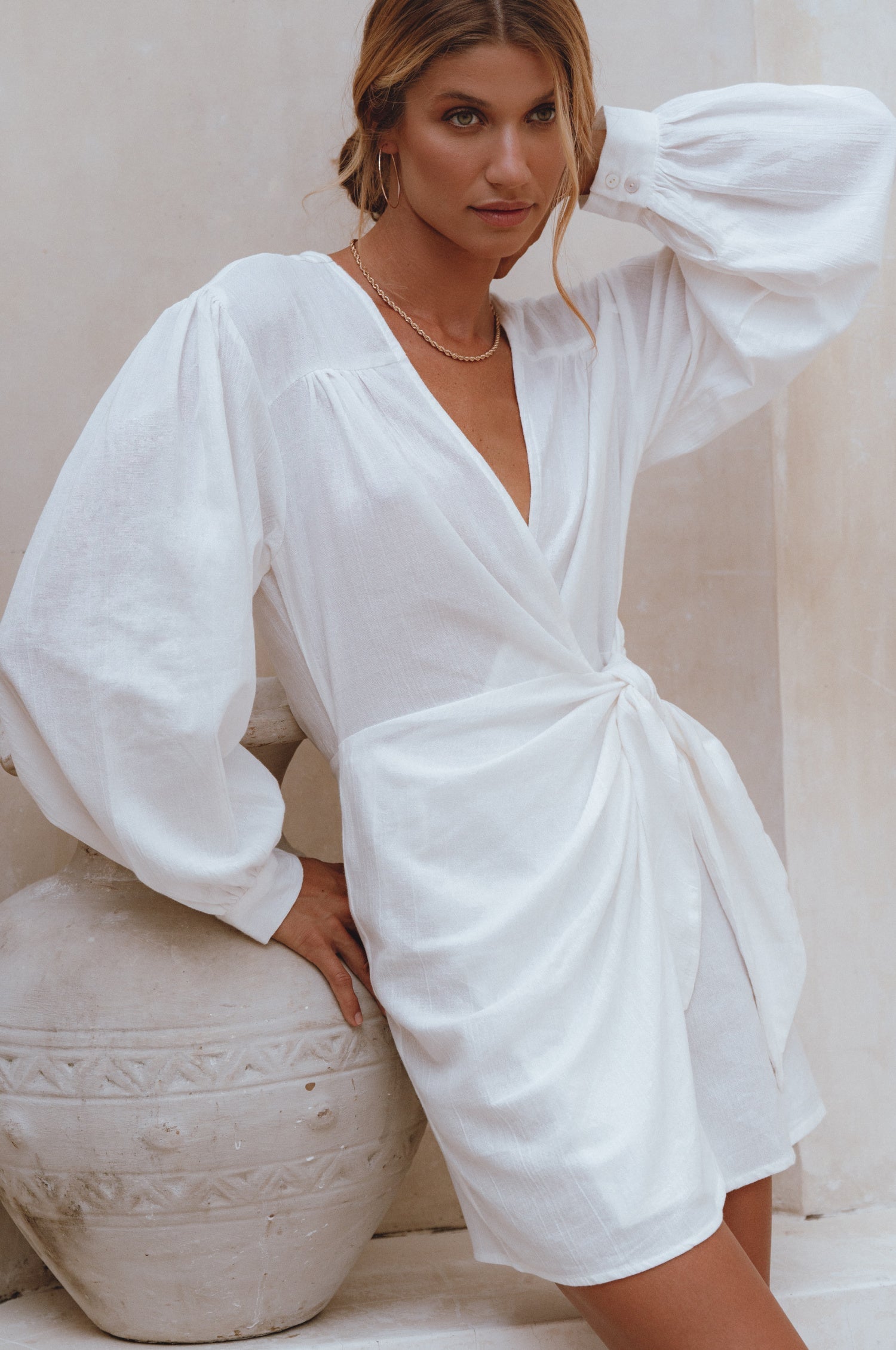 Ti Amo Linen Wrap Mini Dress-1