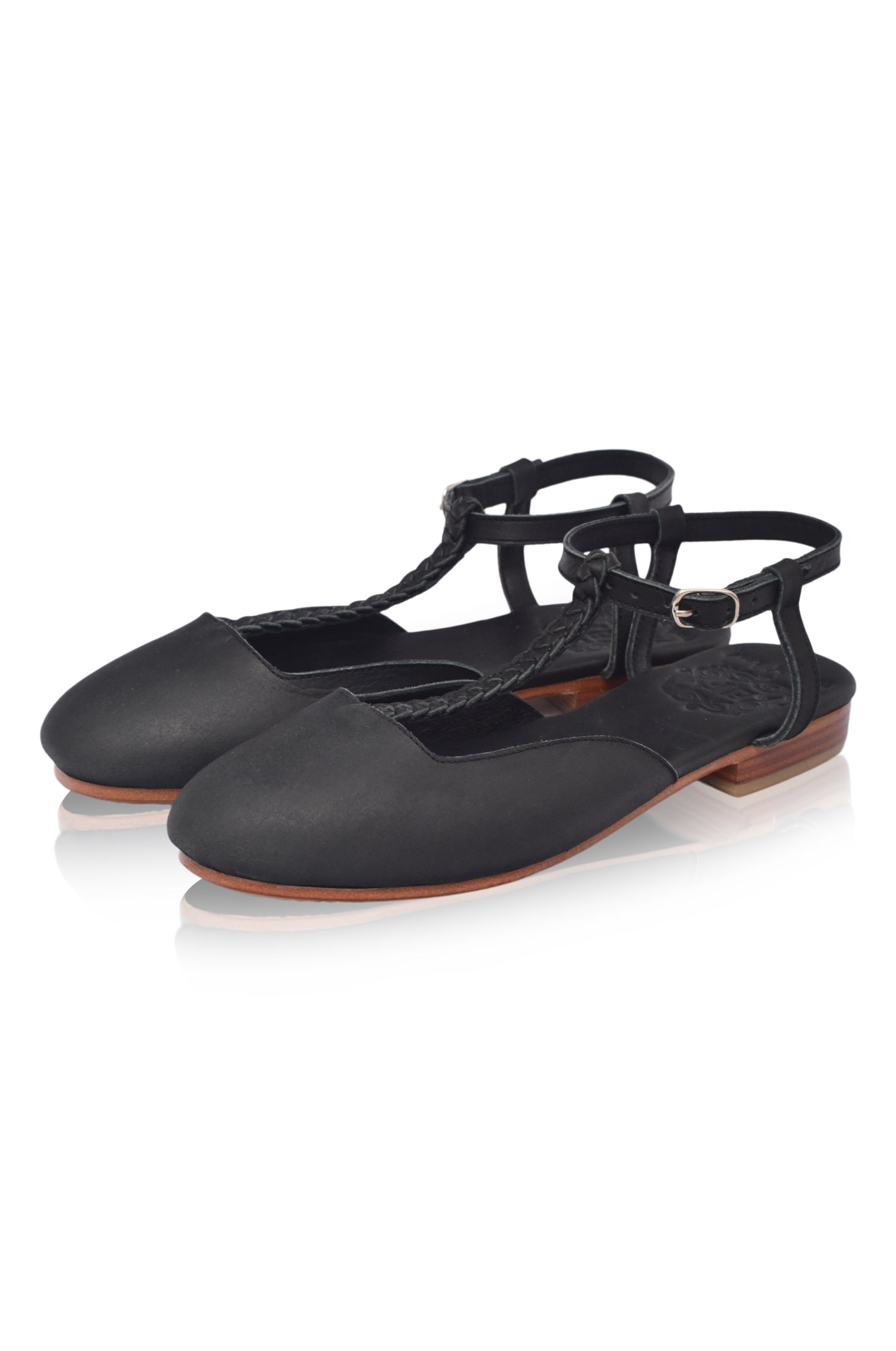 Tresser Braided T-Strap Leather Flats (Sz. 10)-2