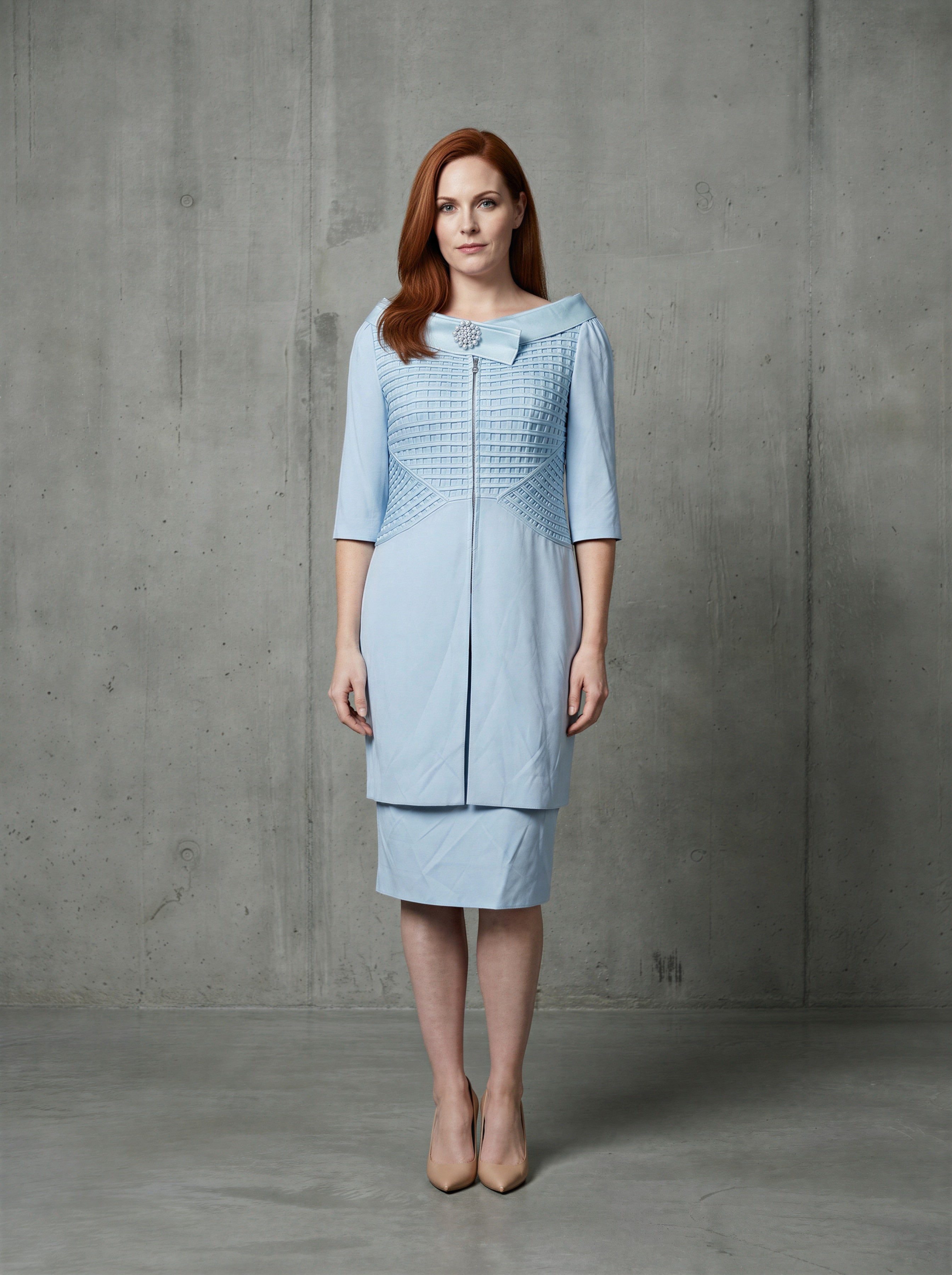 Delicate weave embelished mother of the bride dress suit - powder blue-1