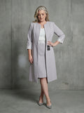 Grey and White 2-Piece Knee Length Sheath Bride Dress Suit-1