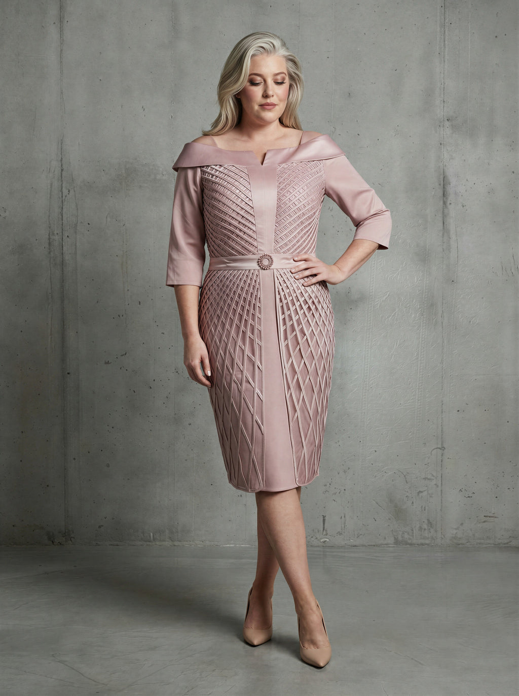 Off-shoulder weave detail overlay dress-1
