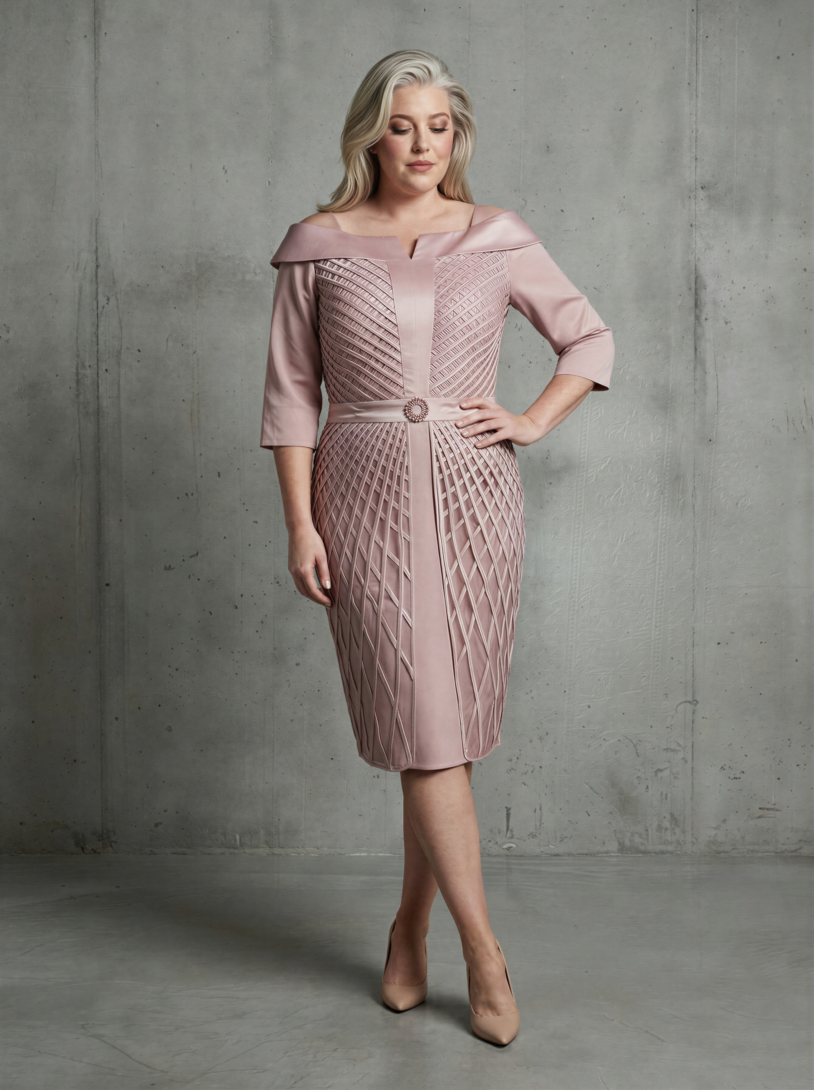 Off-shoulder weave detail overlay dress-1