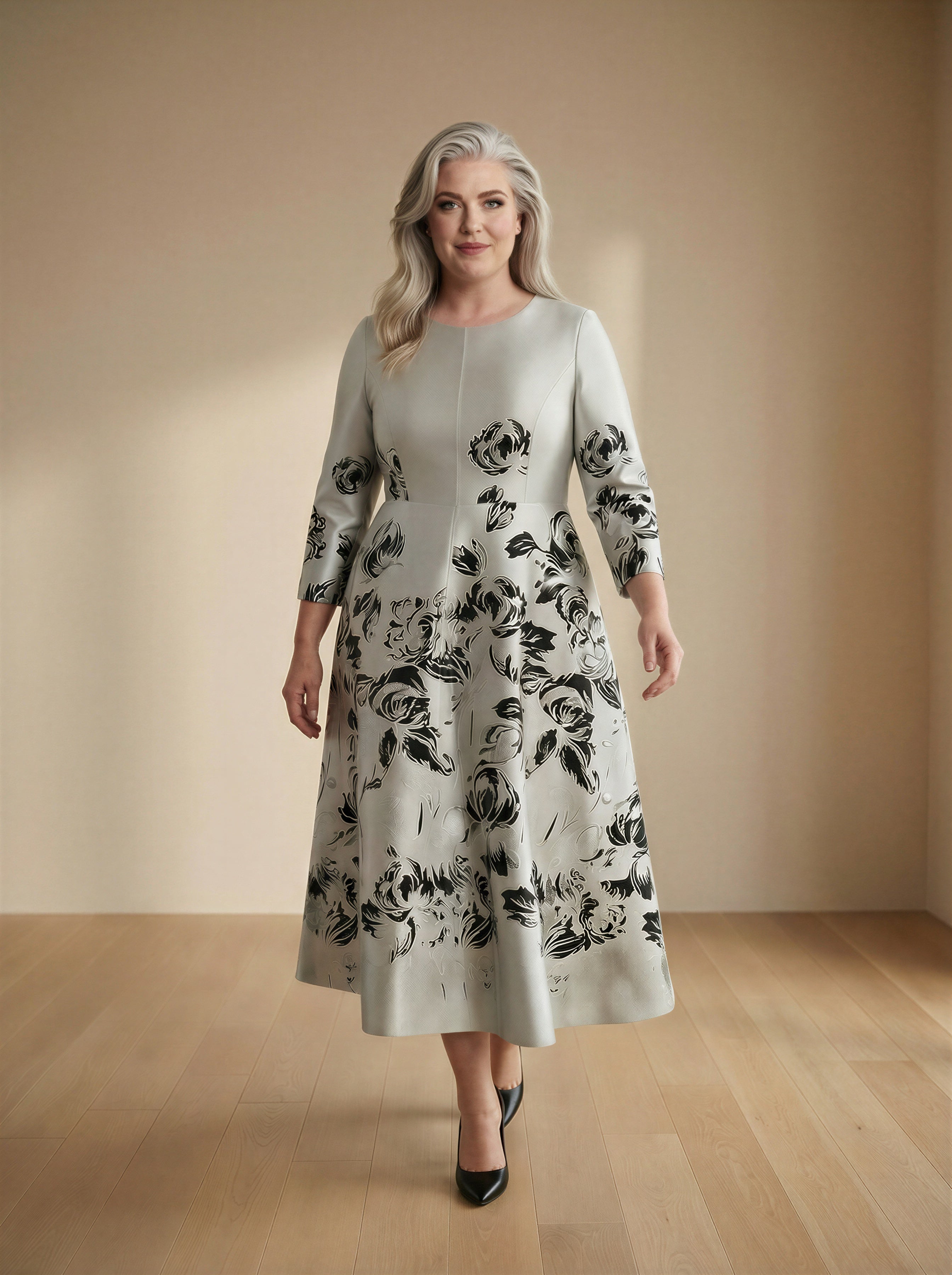 The A-line Silver Jacquard Formal Mum Dress-0