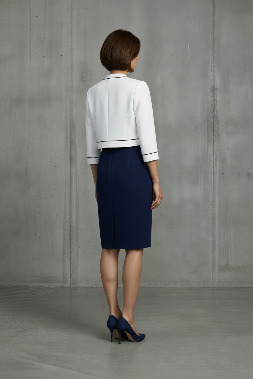 The navy-white 2-piece formal mum dress suit-3