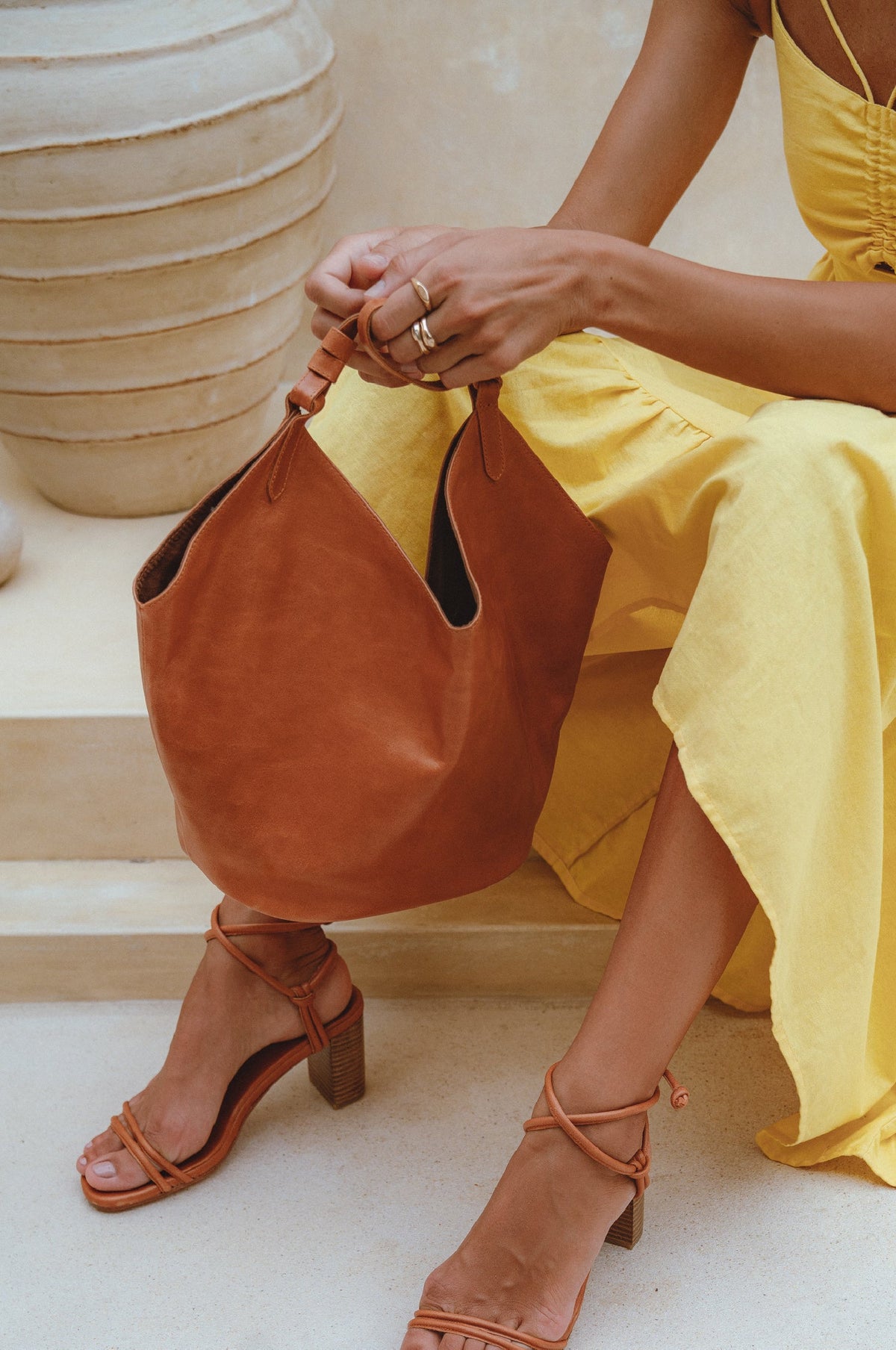 Tulip Medium Leather Tote Bag-1