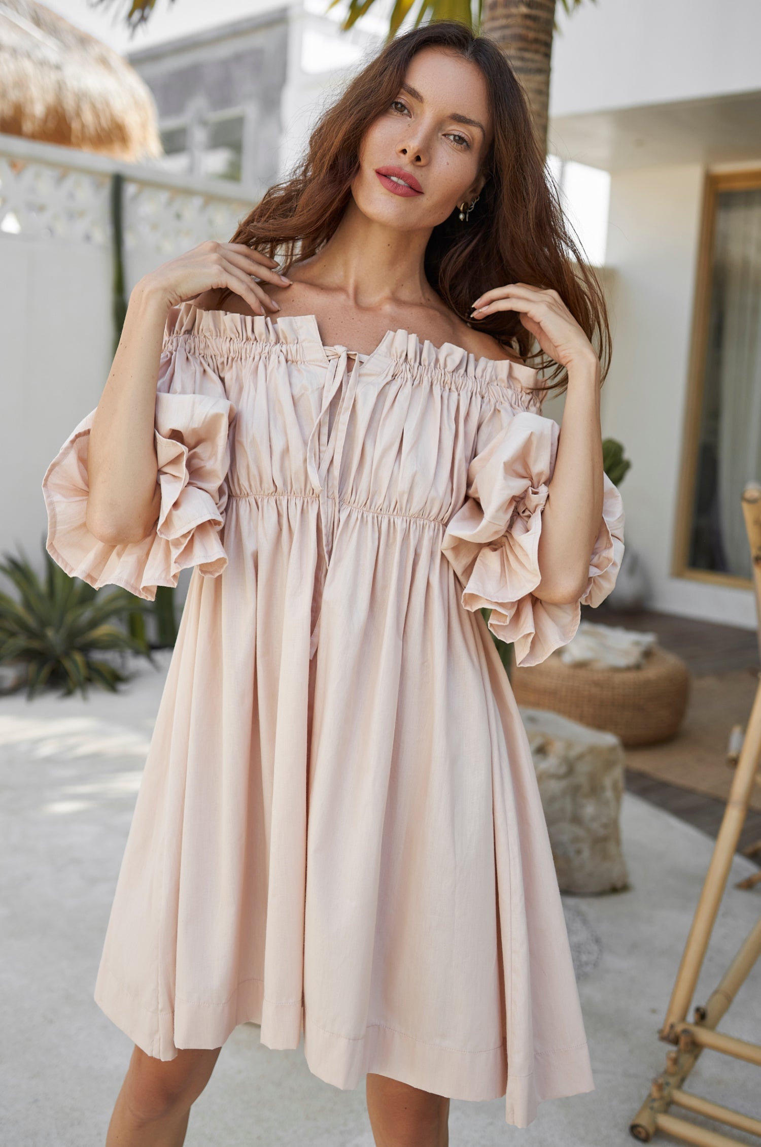 Vacay Off Shoulder Cotton Mini Dress (Sale)-6