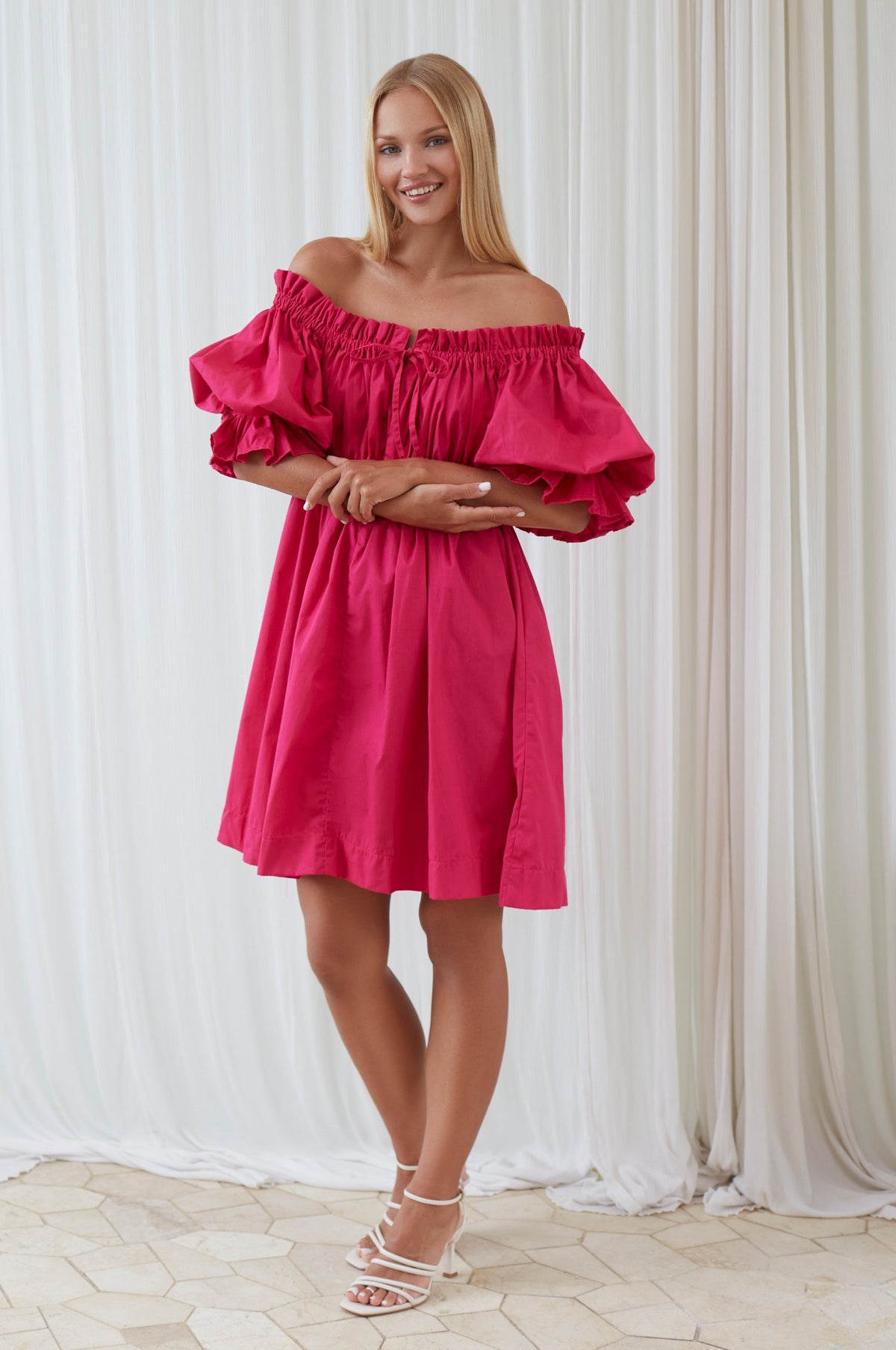 Vacay Off Shoulder Cotton Mini Dress (Sale)-6