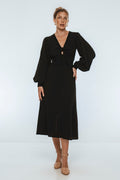 Velvet Sky Long Sleeve Linen Midi Dress-2