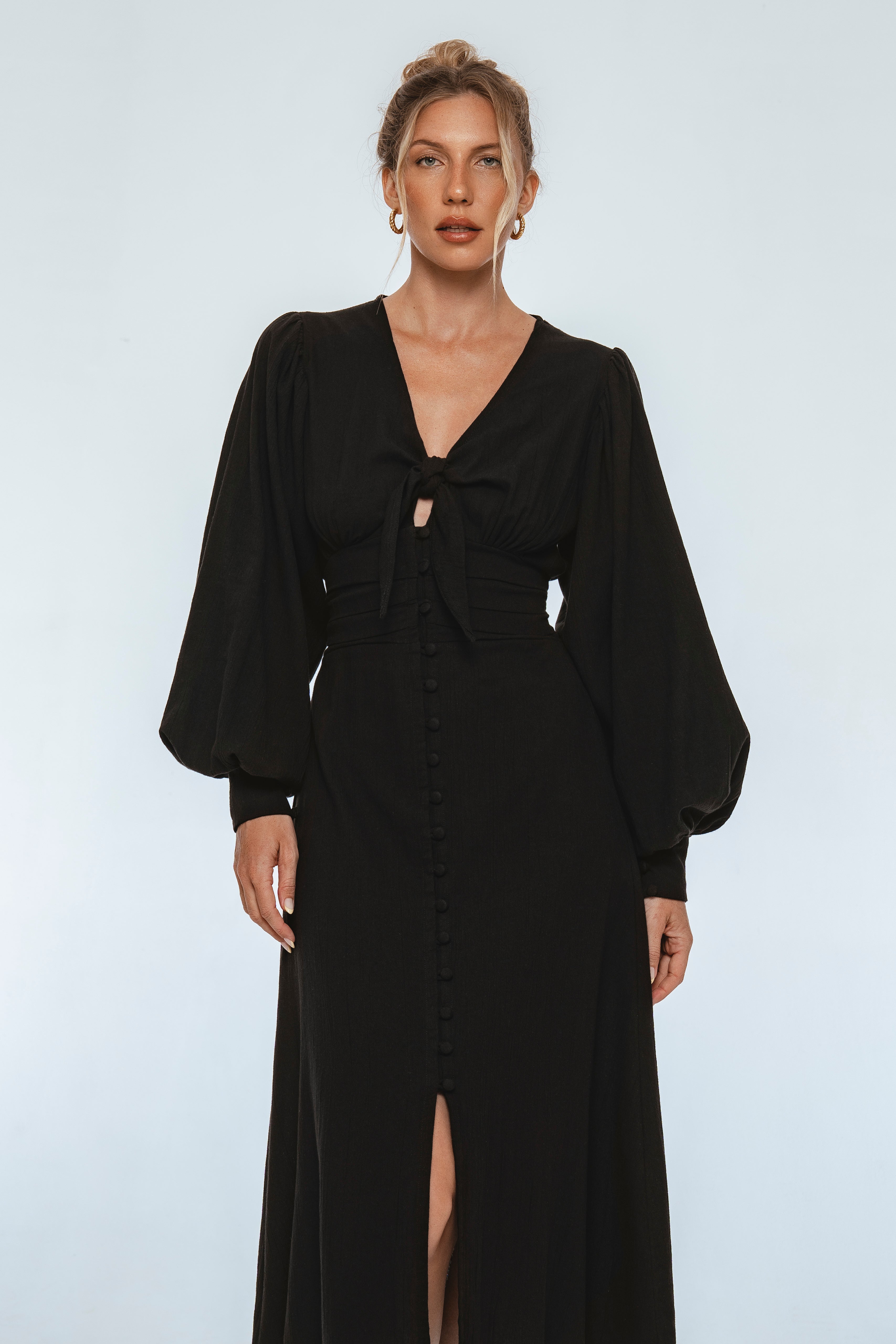 Velvet Sky Long Sleeve Linen Midi Dress-3
