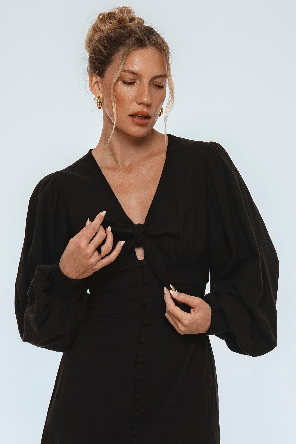 Velvet Sky Long Sleeve Linen Midi Dress-4