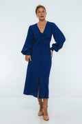 Velvet Sky Long Sleeve Linen Midi Dress-0