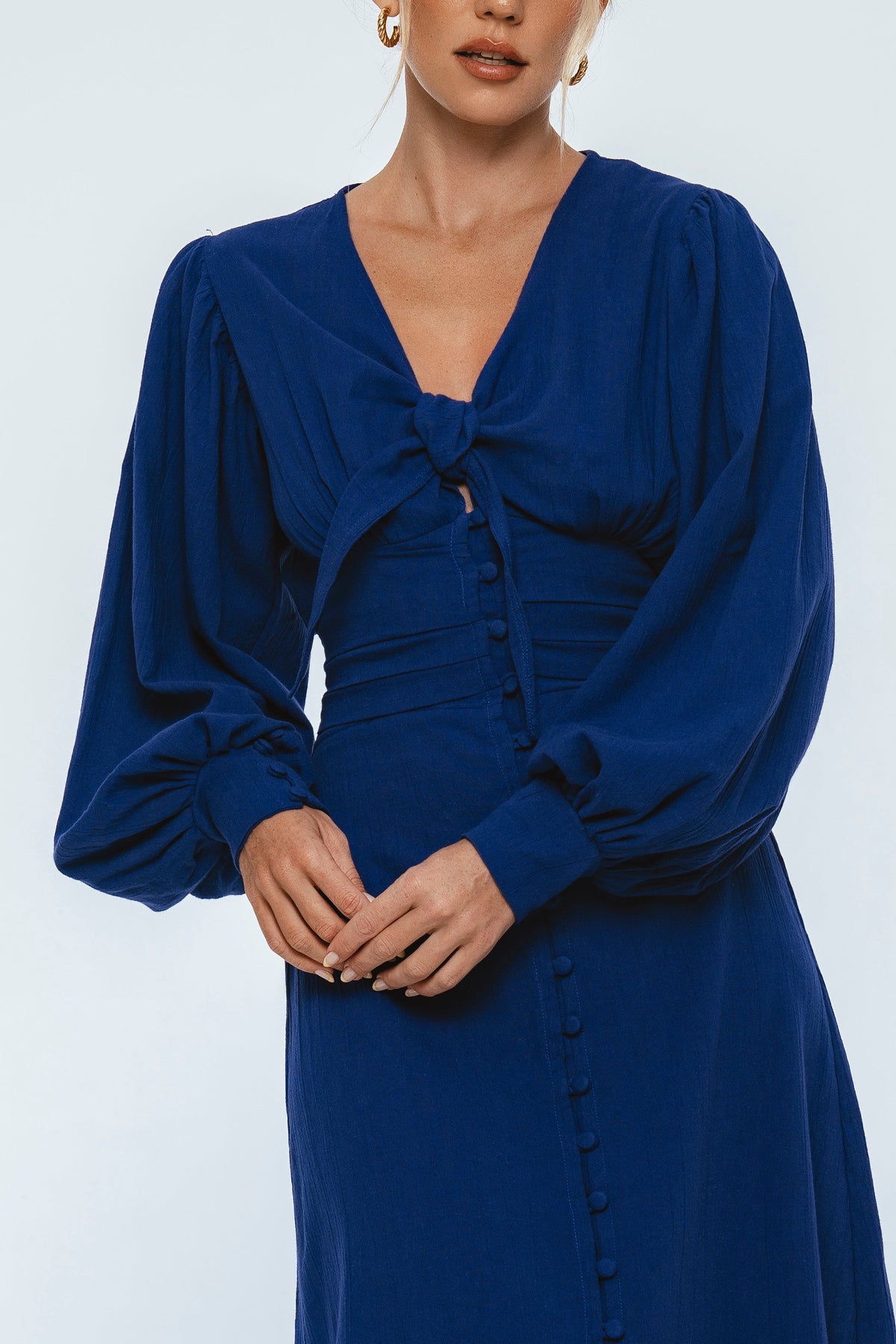Velvet Sky Long Sleeve Linen Midi Dress-2