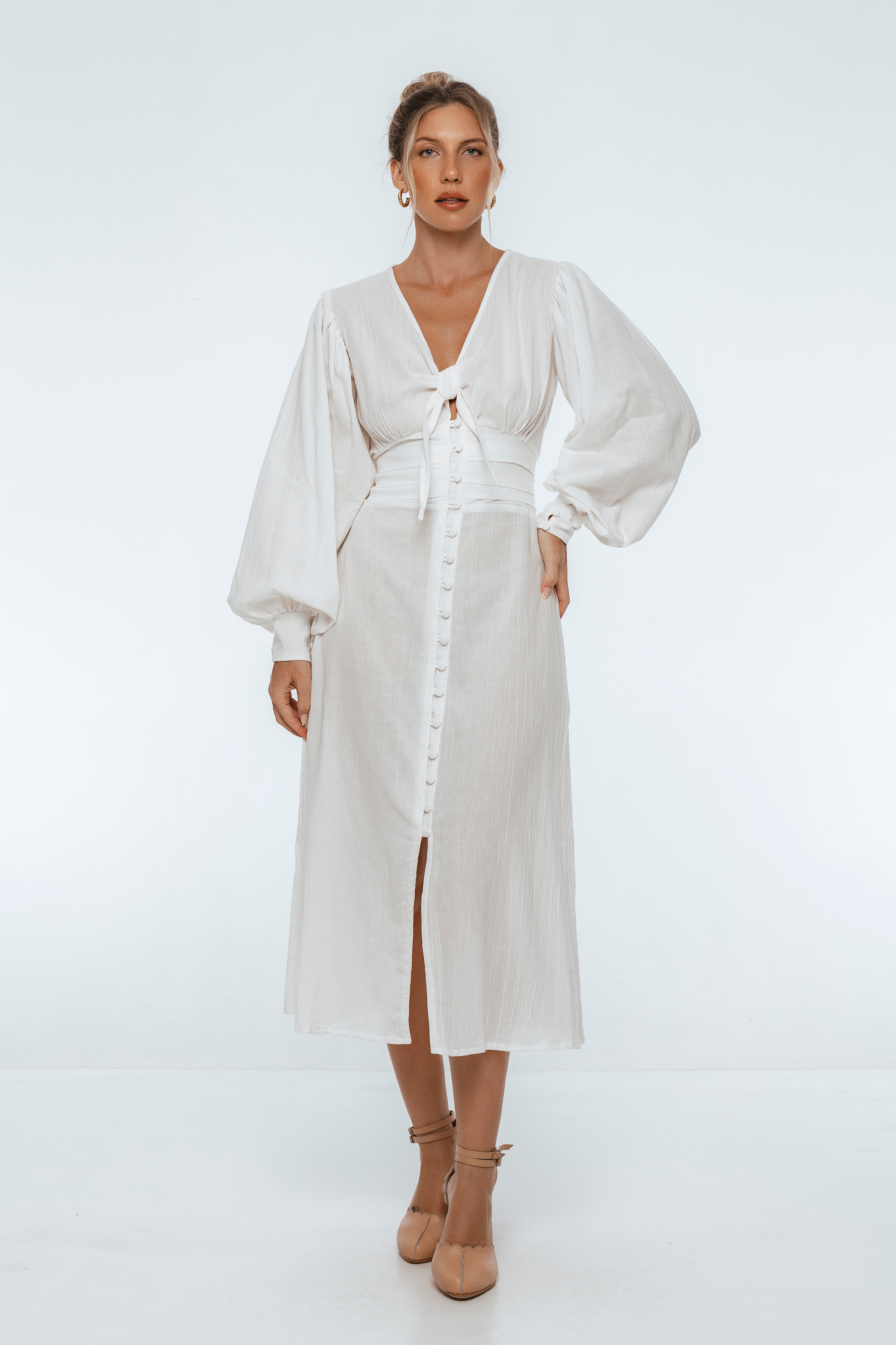 Velvet Sky Long Sleeve Linen Midi Dress-6