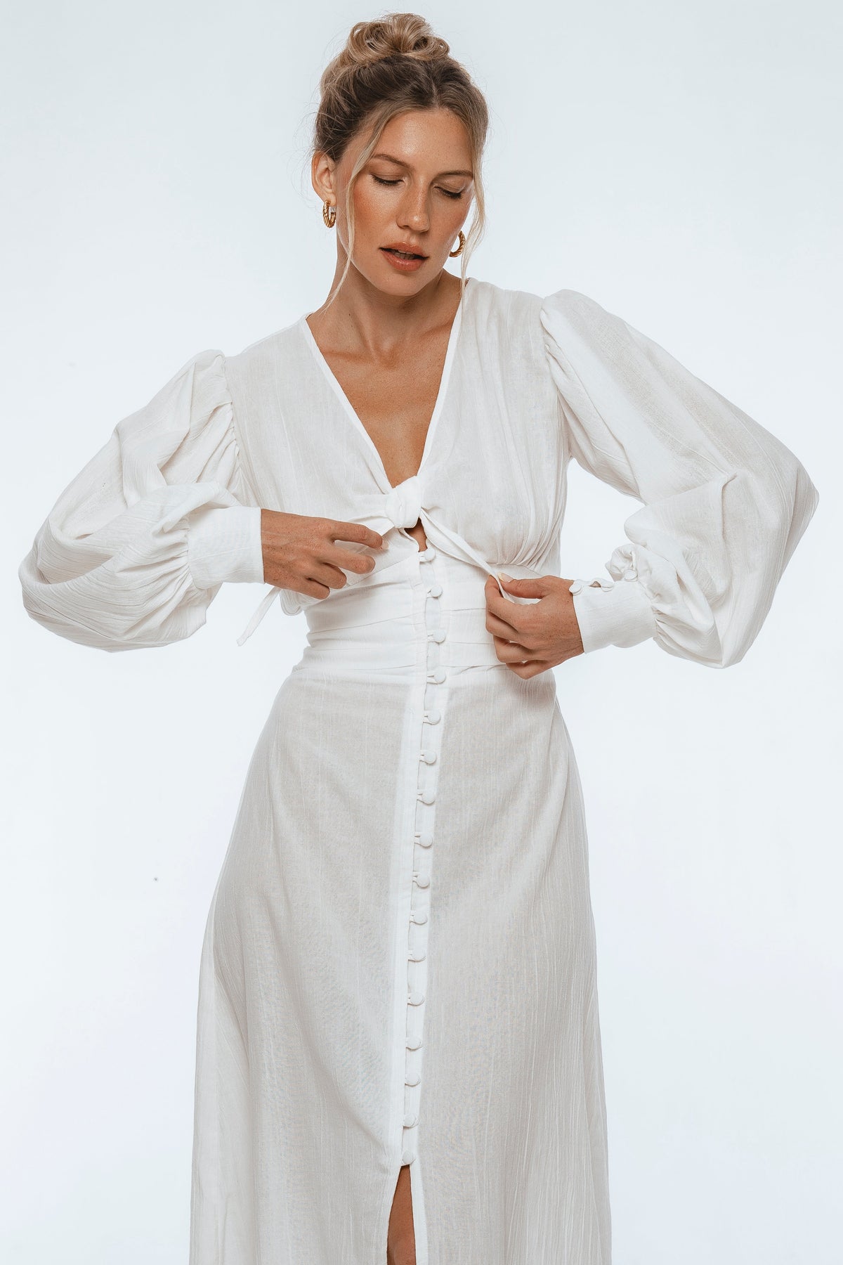 Velvet Sky Long Sleeve Linen Midi Dress-3
