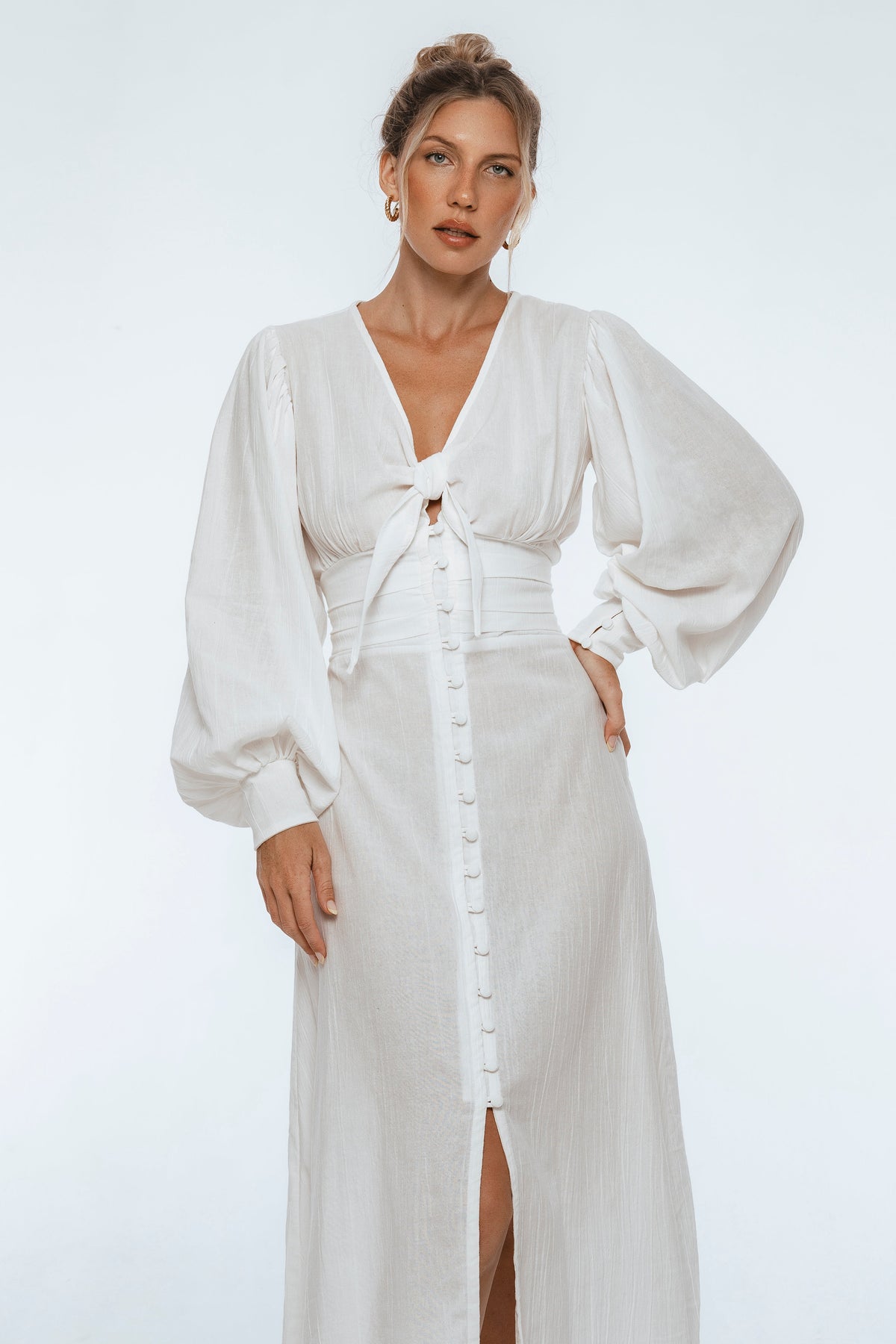 Velvet Sky Long Sleeve Linen Midi Dress-4