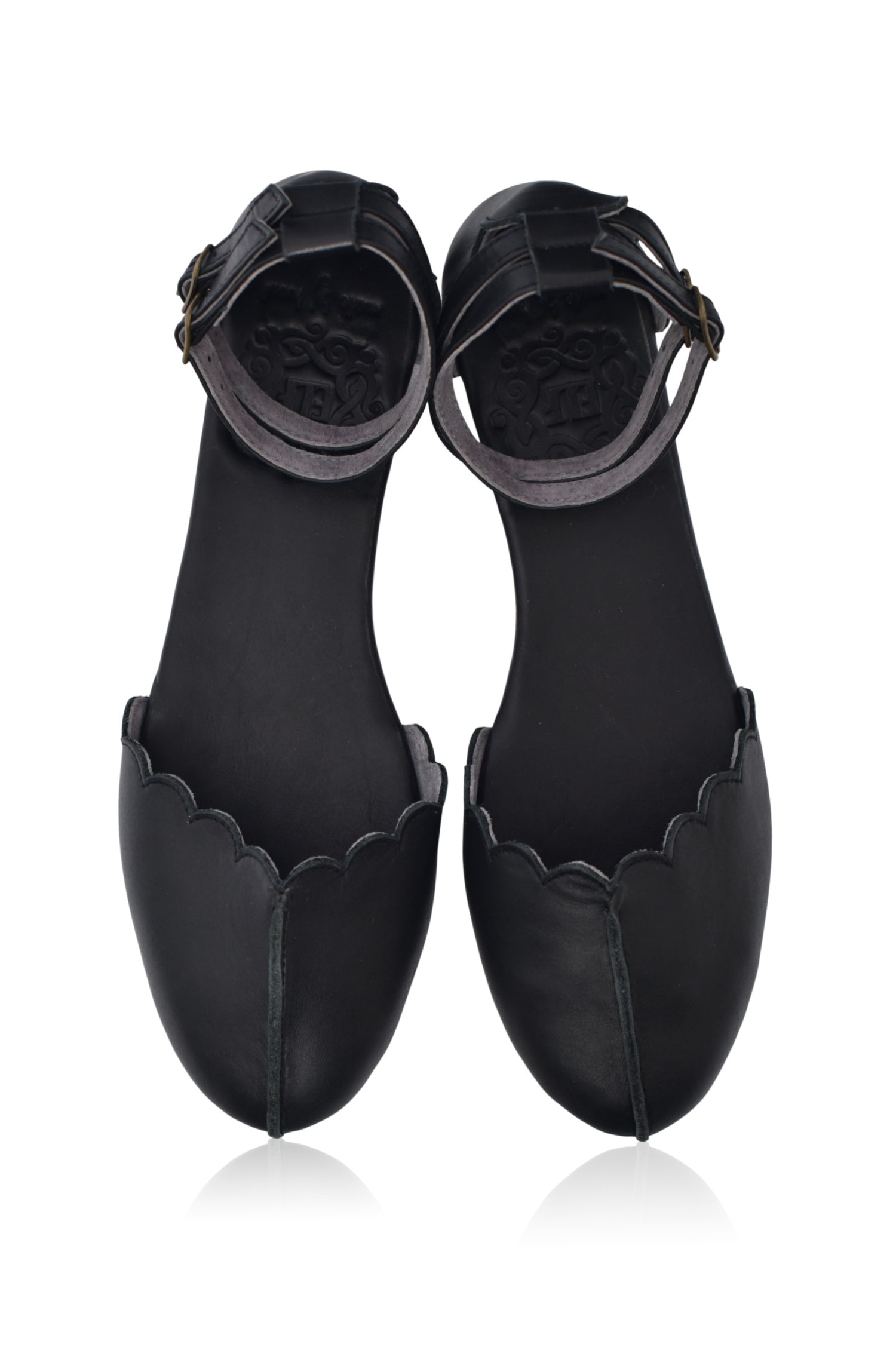 Venus Almond Toe Scalloped Leather Flats-4