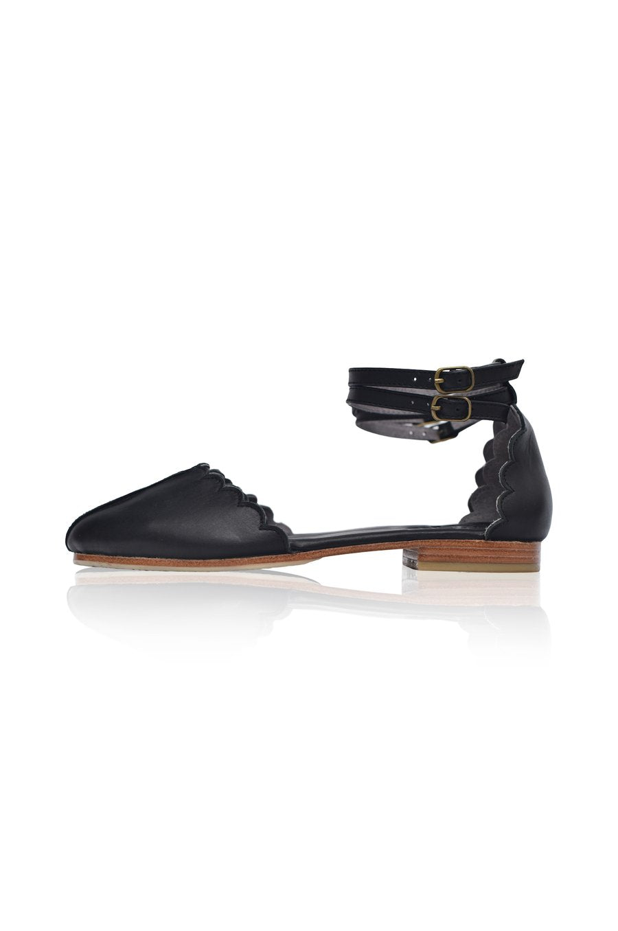Venus Almond Toe Scalloped Leather Flats-5