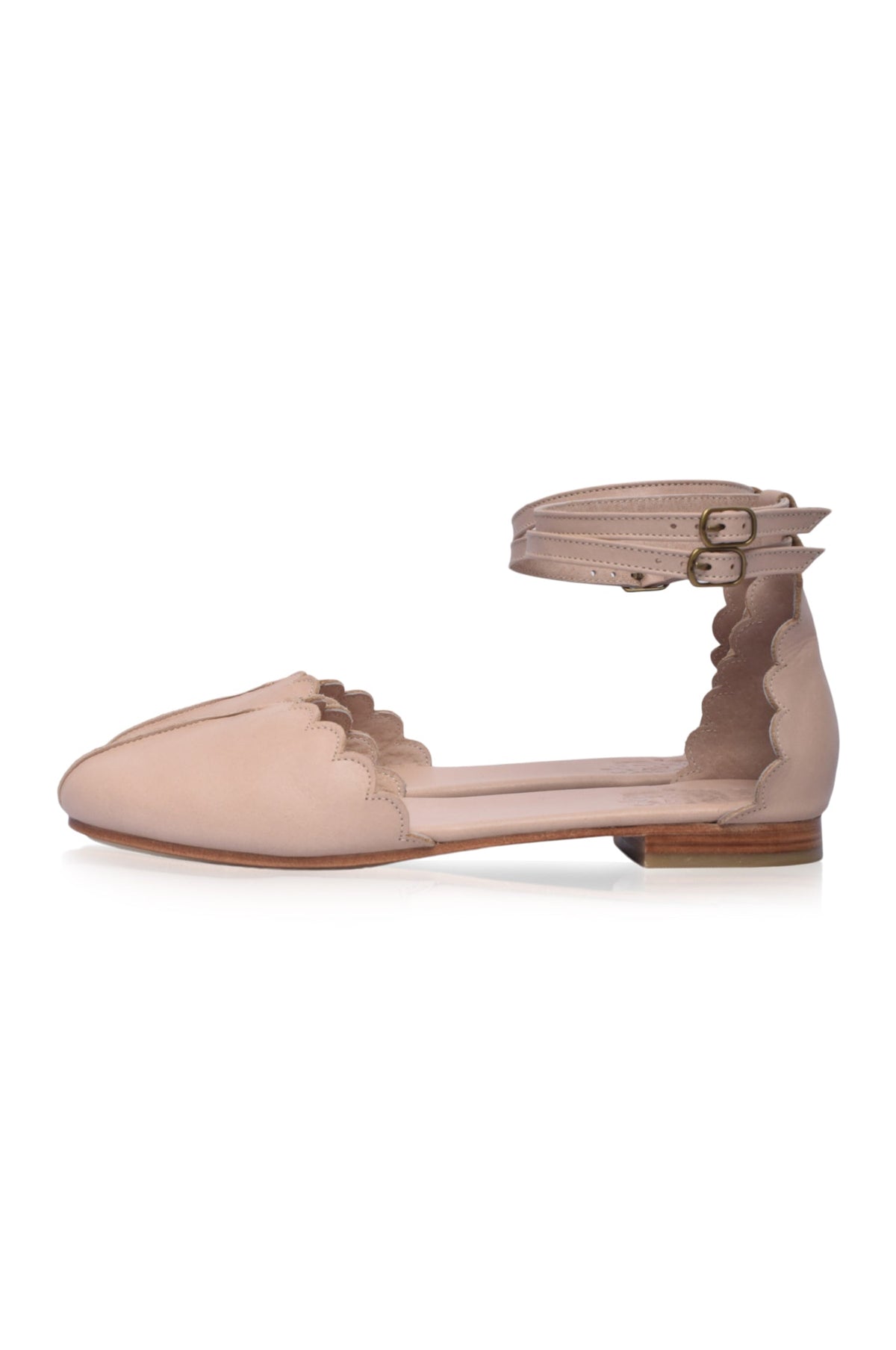Venus Almond Toe Scalloped Leather Flats-4