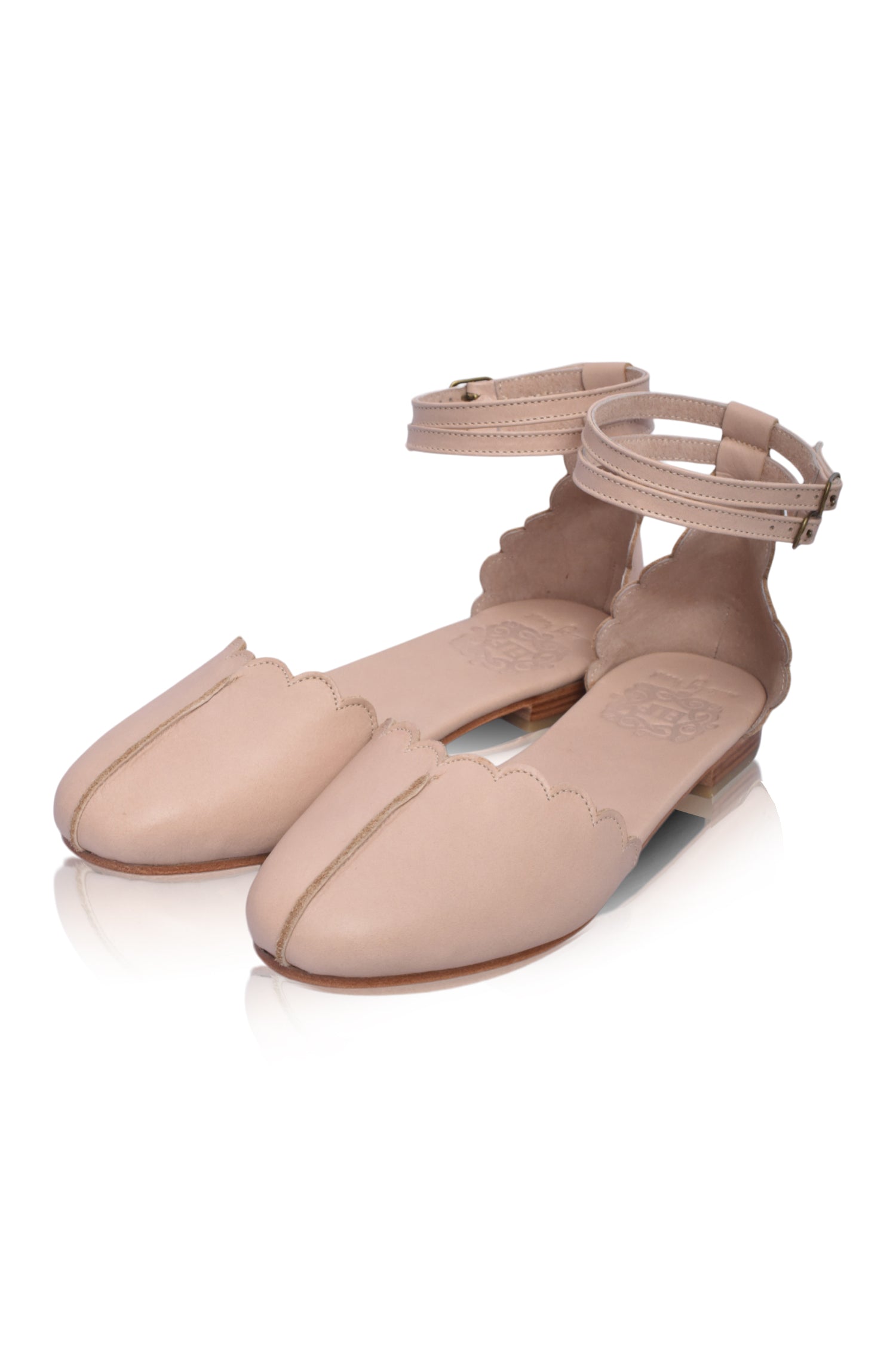 Venus Almond Toe Scalloped Leather Flats-2