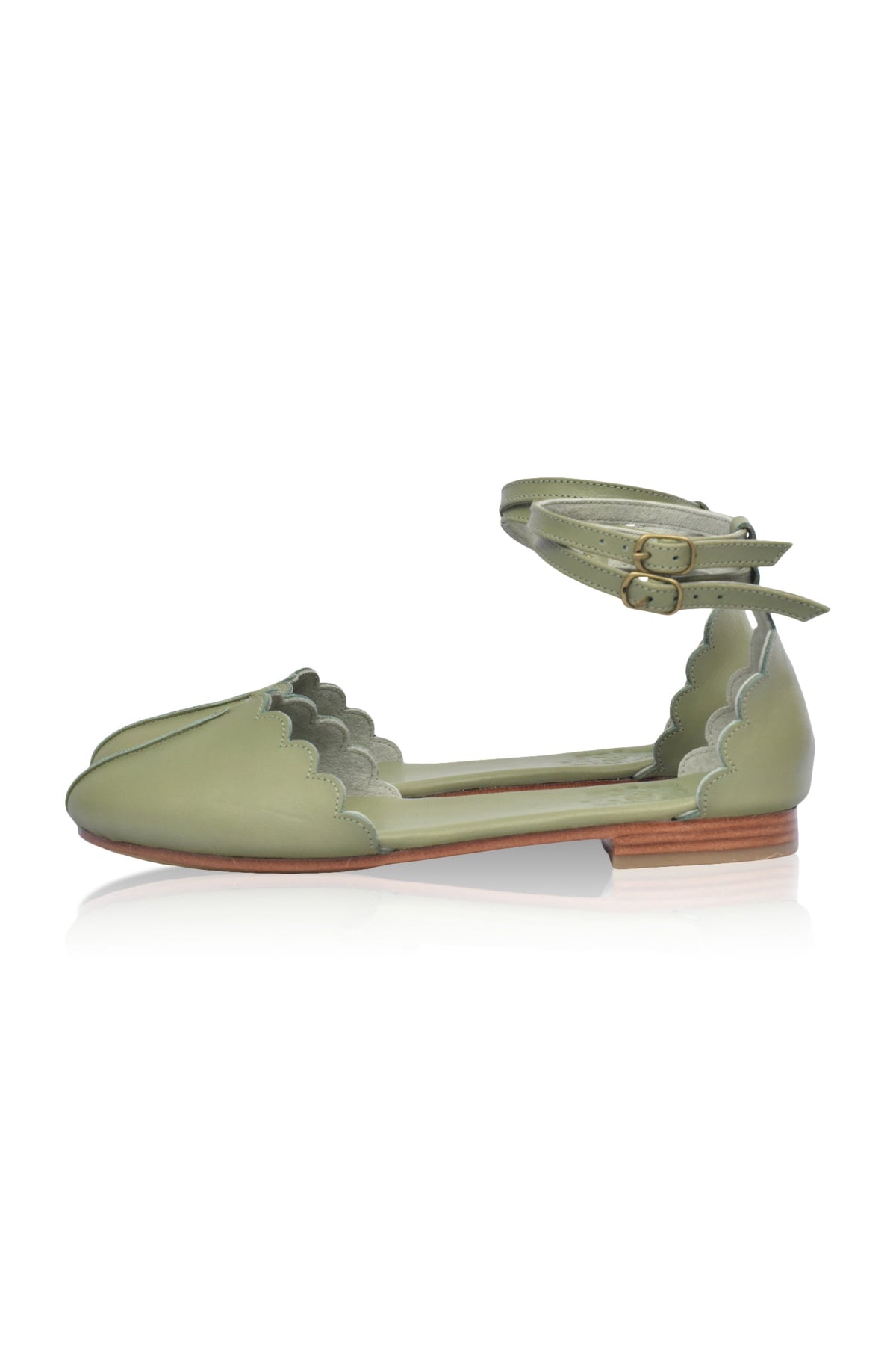 Venus Almond Toe Scalloped Leather Flats-2