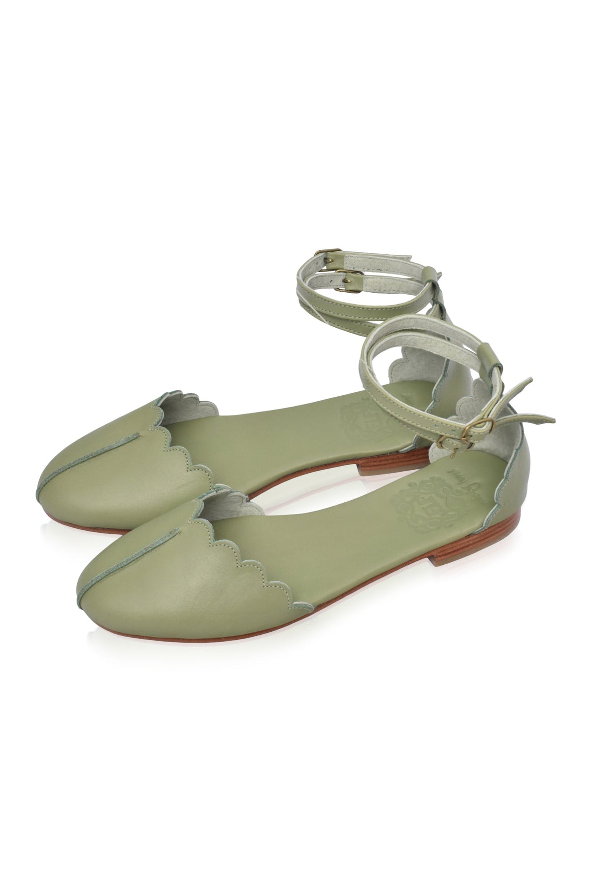 Venus Almond Toe Scalloped Leather Flats-9