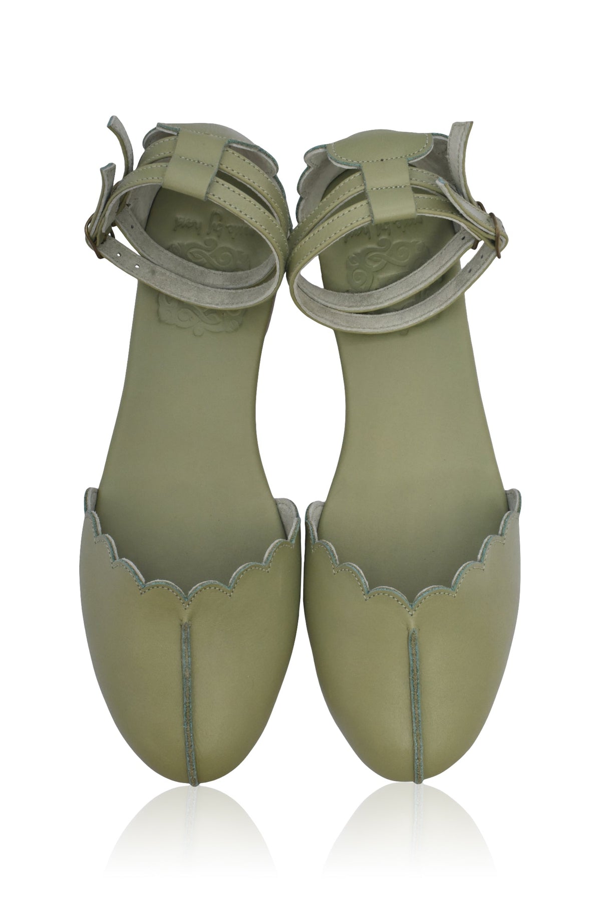 Venus Almond Toe Scalloped Leather Flats-4