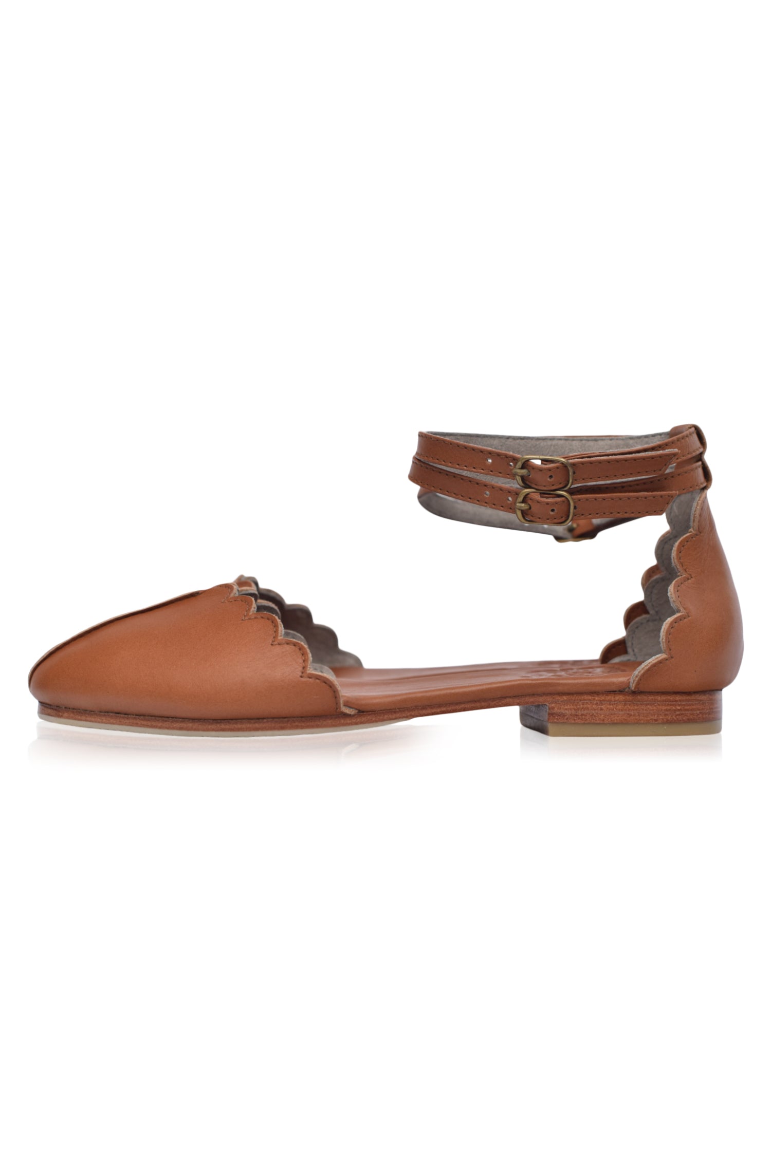 Venus Almond Toe Scalloped Leather Flats-7