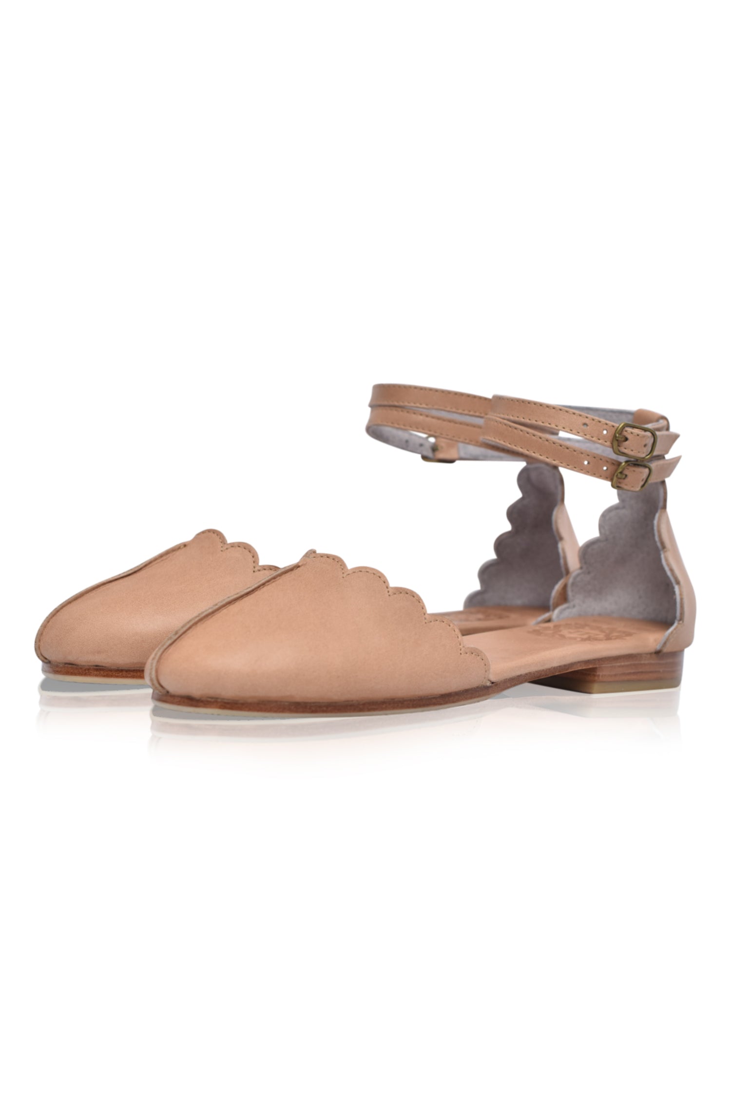 Venus Almond Toe Scalloped Leather Flats-4