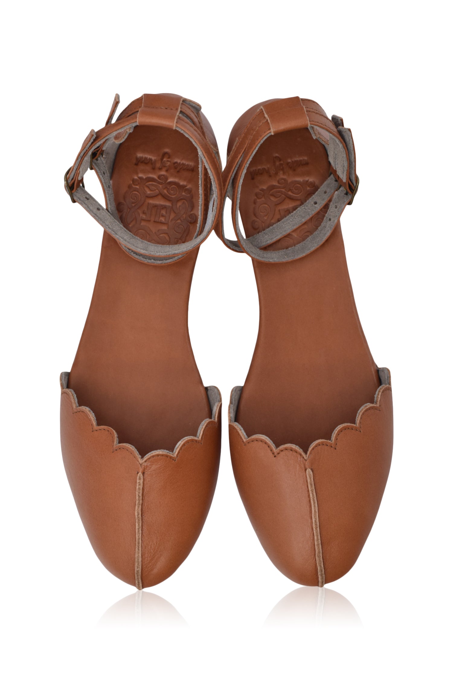Venus Almond Toe Scalloped Leather Flats-4