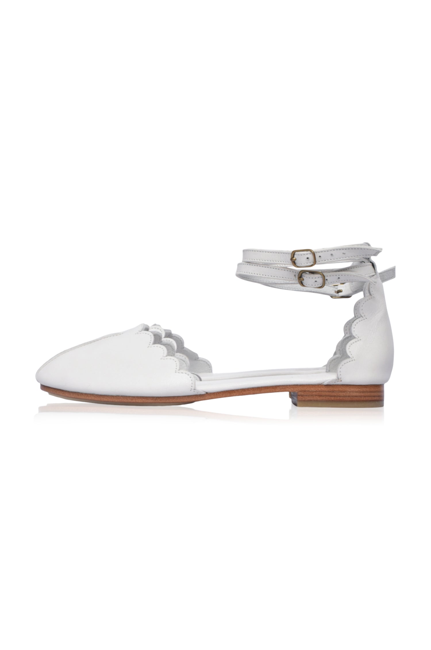 Venus Almond Toe Scalloped Leather Flats-5