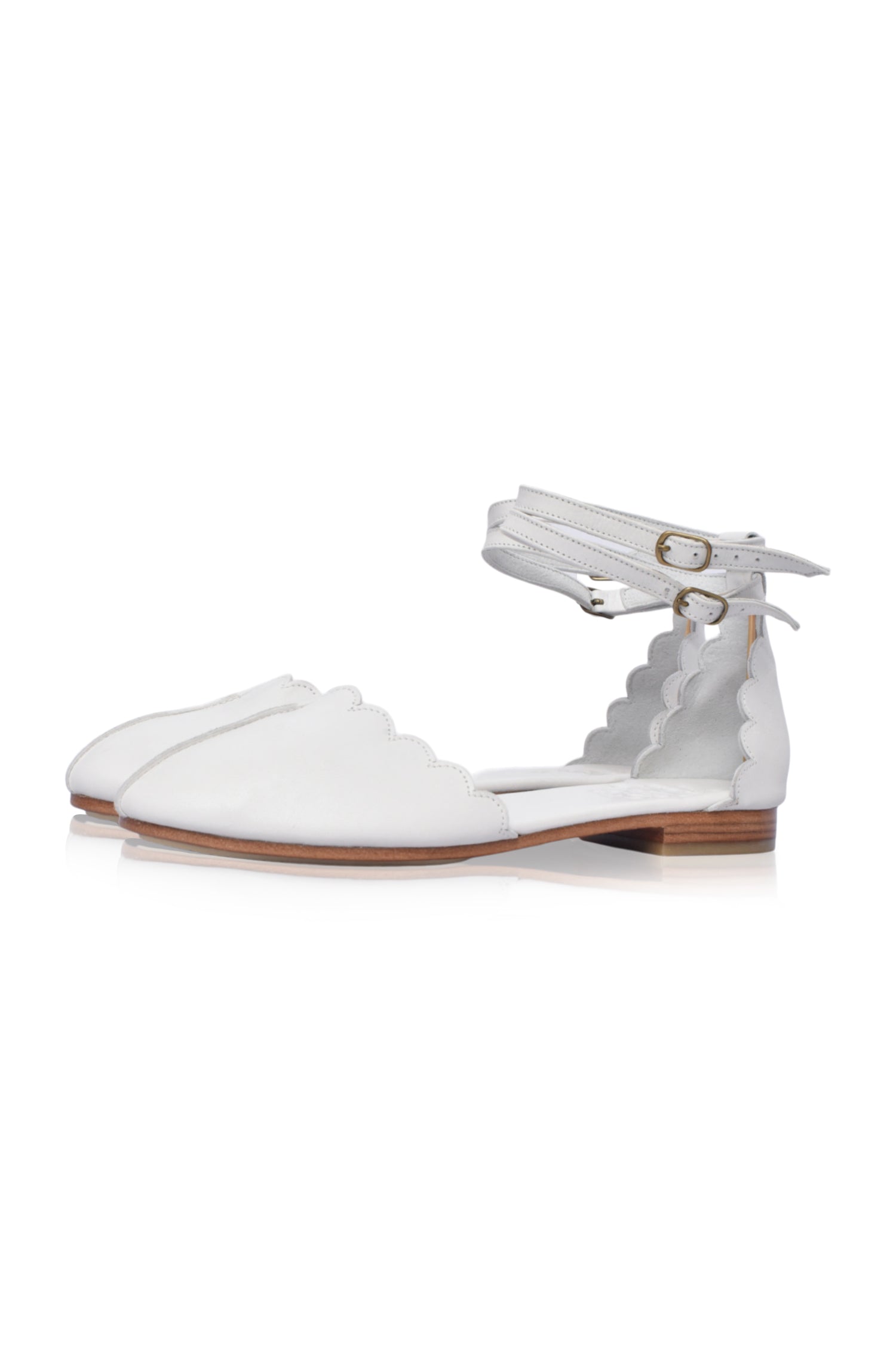 Venus Almond Toe Scalloped Leather Flats-3