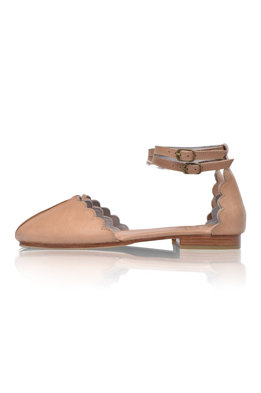 Venus Almond Toe Scalloped Leather Flats-7