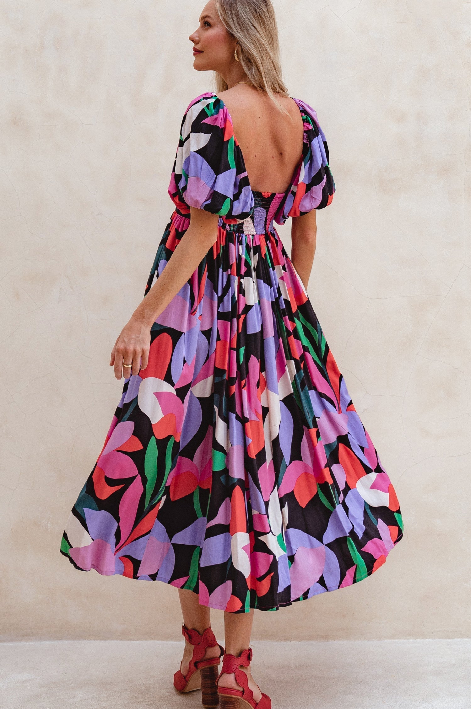 Violeta Puff Sleeve Midi Dress (Sale)-4