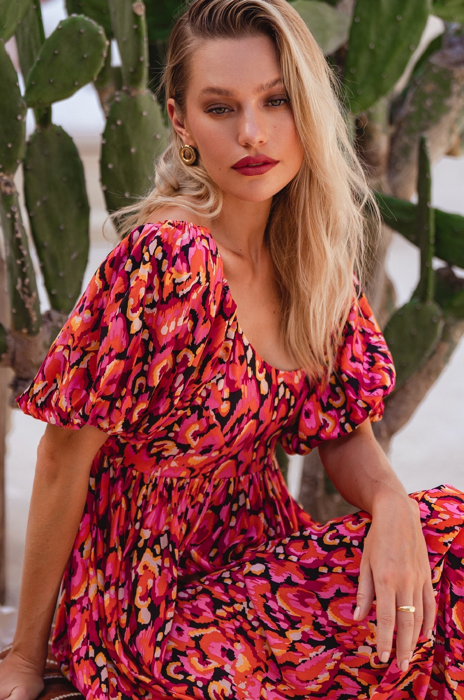 Violeta Puff Sleeve Midi Dress (Sale)-4