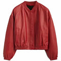 Women’s Red Leather Bomber Jacket-0